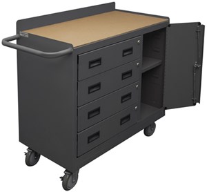36"W Mobile Cabinet,4 Drawers & Locking Comp