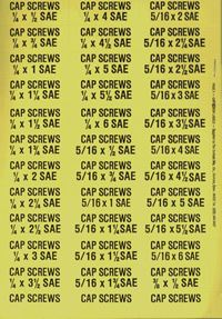 SAE Cap Screw Labels (6 page set)