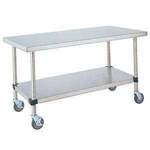 Chrome/Galvanized Mobile Work Table W/Bottom Shelf