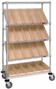 Enclosed Shelf Cart w/Clear Bins,18x48x69
